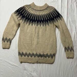 Vintage 100% Wool Hand Knit Cowl Neck Sweater Made in Greece Cozy Winter